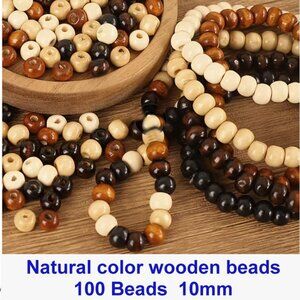 Natural color wooden beads Large Hole - 10mm  100 Beads